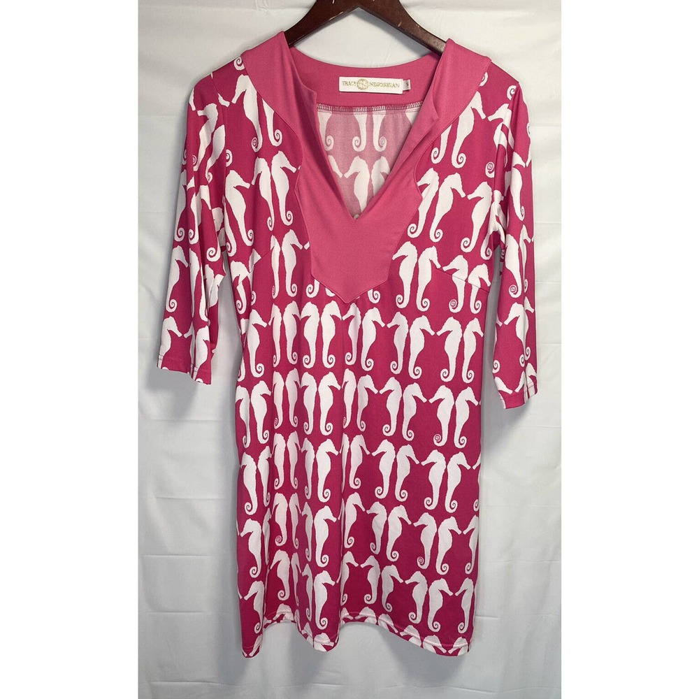 Tracy Negoshian Womens Slip On V Neck Dress All Over Sea Horse Print Size Small